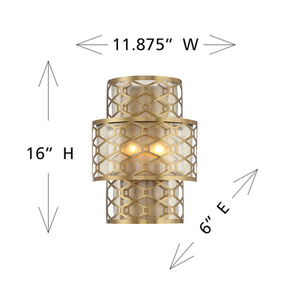 Savoy House Mannheim 2-Light Wall Sconce | Modern Warm Brass and Textured Mica | Bedroom & Bathroom Accent Light | Model L9-6102-2-322
