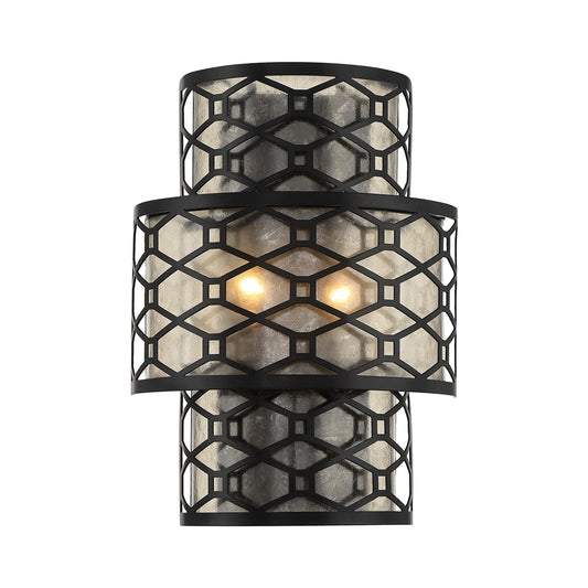Savoy House Mannheim 16in 2-Light Wall Sconce | Modern Matte Black and Mica | Bedroom & Hallway Accent Light | 6 x 11.88 x 16 in | Model L9-6102-2-89