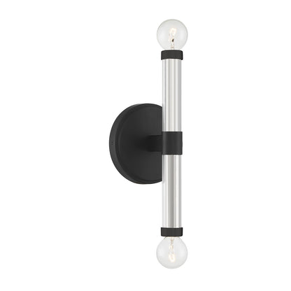 Savoy House Kingsburg 11.5in 2-Light Wall Sconce | Modern Matte Black and Faceted Glass | Bedroom & Bathroom Vanity Light | Model L9-6733-2-89