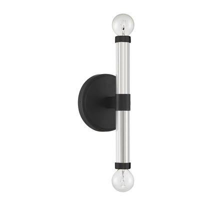 Savoy House Kingsburg 11.5in 2-Light Wall Sconce | Modern Matte Black and Faceted Glass | Bedroom & Bathroom Vanity Light | Model L9-6733-2-89