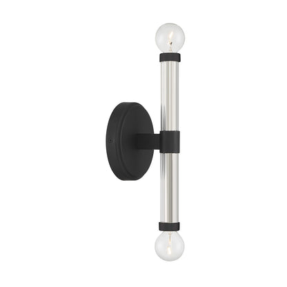 Savoy House Kingsburg 11.5in 2-Light Wall Sconce | Modern Matte Black and Faceted Glass | Bedroom & Bathroom Vanity Light | Model L9-6733-2-89