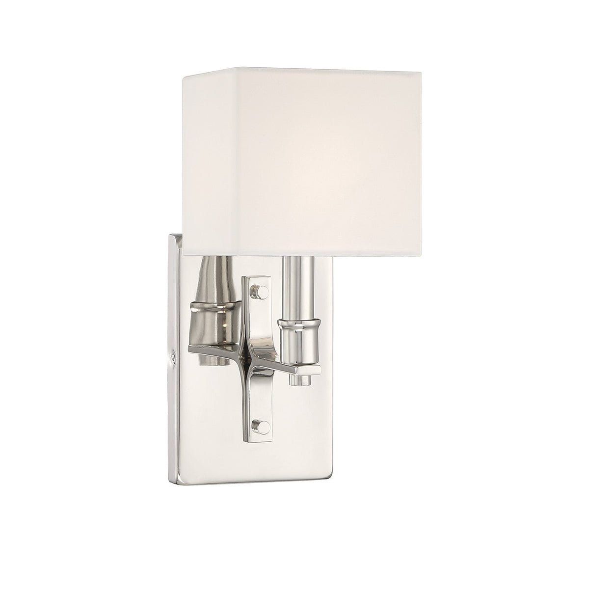 Savoy House Collins 11.5in 1-Light Wall Sconce | Modern Polished Nickel and White Fabric | Bedroom & Bathroom Vanity Light | Model L9-8550-1-109