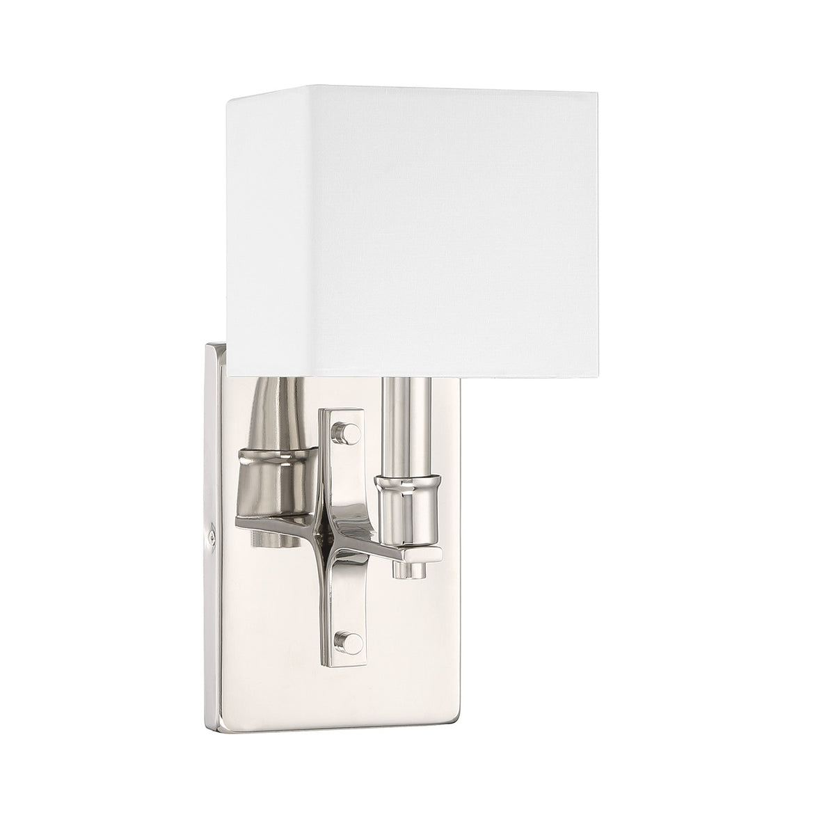 Savoy House Collins 11.5in 1-Light Wall Sconce | Modern Polished Nickel and White Fabric | Bedroom & Bathroom Vanity Light | Model L9-8550-1-109