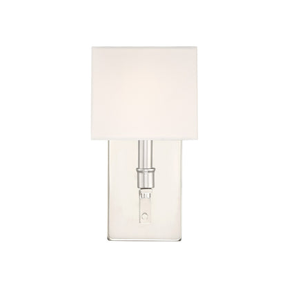 Savoy House Collins 11.5in 1-Light Wall Sconce | Modern Polished Nickel and White Fabric | Bedroom & Bathroom Vanity Light | Model L9-8550-1-109