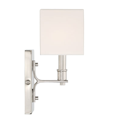 Savoy House Collins 11.5in 1-Light Wall Sconce | Modern Polished Nickel and White Fabric | Bedroom & Bathroom Vanity Light | Model L9-8550-1-109