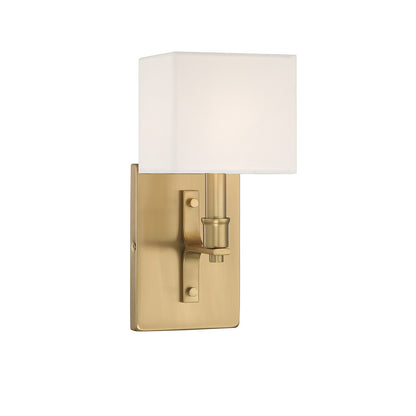 Savoy House Collins 1-Light Wall Sconce | Modern Warm Brass and White Fabric | Bedroom & Hallway Accent Light | Model L9-8550-1-322