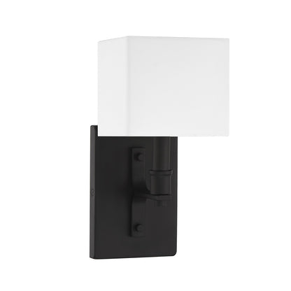 Savoy House Collins 1-Light Wall Sconce | Modern Matte Black and White Fabric | Bedroom & Hallway Accent Light | Model L9-8550-1-89