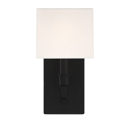 Savoy House Collins 1-Light Wall Sconce | Modern Matte Black and White Fabric | Bedroom & Hallway Accent Light | Model L9-8550-1-89