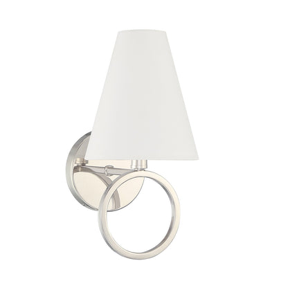 Savoy House Compton 1-Light Wall Sconce | Modern Polished Nickel and White Fabric | Bedroom & Hallway Accent Light | Model L9-9150-1-109