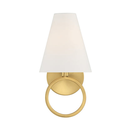 Savoy House Compton 1-Light Wall Sconce | Modern Warm Brass and White Fabric | Bedroom & Hallway Accent Light | Model L9-9150-1-322