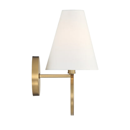Savoy House Compton 1-Light Wall Sconce | Modern Warm Brass and White Fabric | Bedroom & Hallway Accent Light | Model L9-9150-1-322