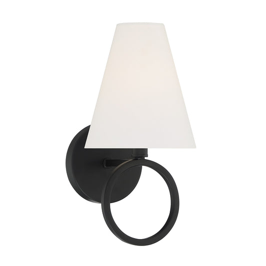 Savoy House Compton 1-Light Wall Sconce | Modern Matte Black and White Fabric | Bedroom & Hallway Accent Light | Model L9-9150-1-89