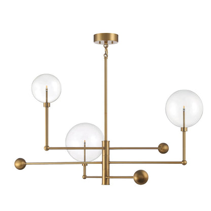 3-Light 25" Chandelier, Natural Brass