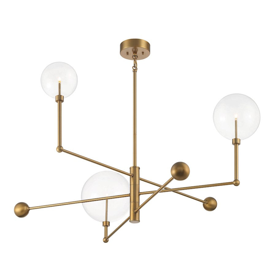 3-Light 25" Chandelier, Natural Brass