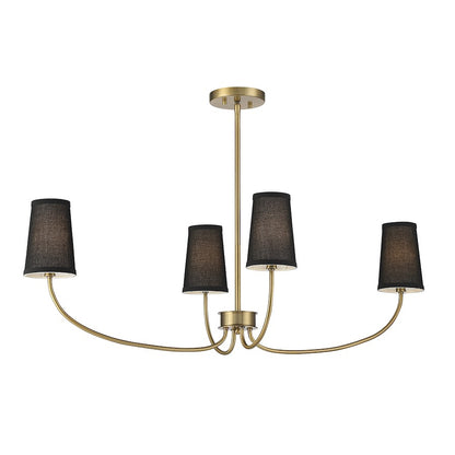 4-Light 38" Chandelier, Natural Brass