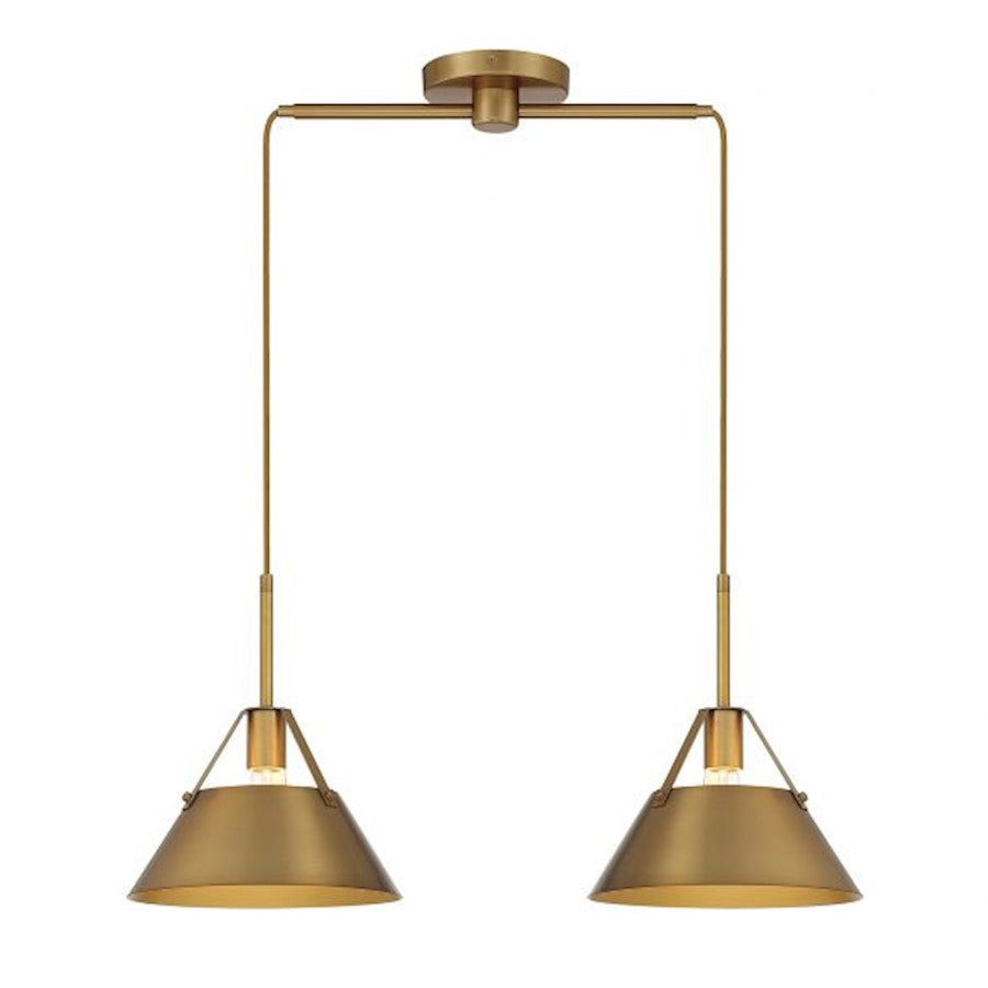 Savoy House 2-Light 11" Linear Chandelier, Natural Brass/Brass - M100107NB