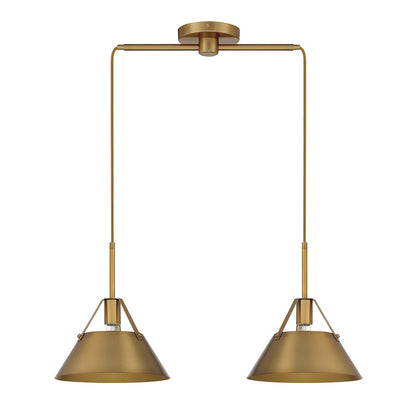 2-Light 11" Linear Chandelier, Natural Brass