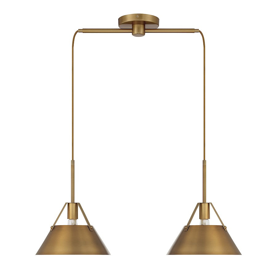 2-Light 11" Linear Chandelier, Natural Brass