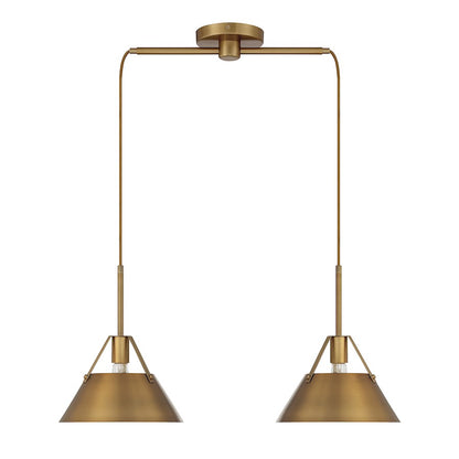 2-Light 11" Linear Chandelier, Natural Brass