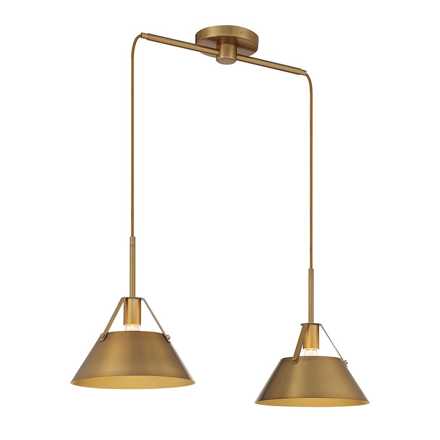 2-Light 11" Linear Chandelier, Natural Brass