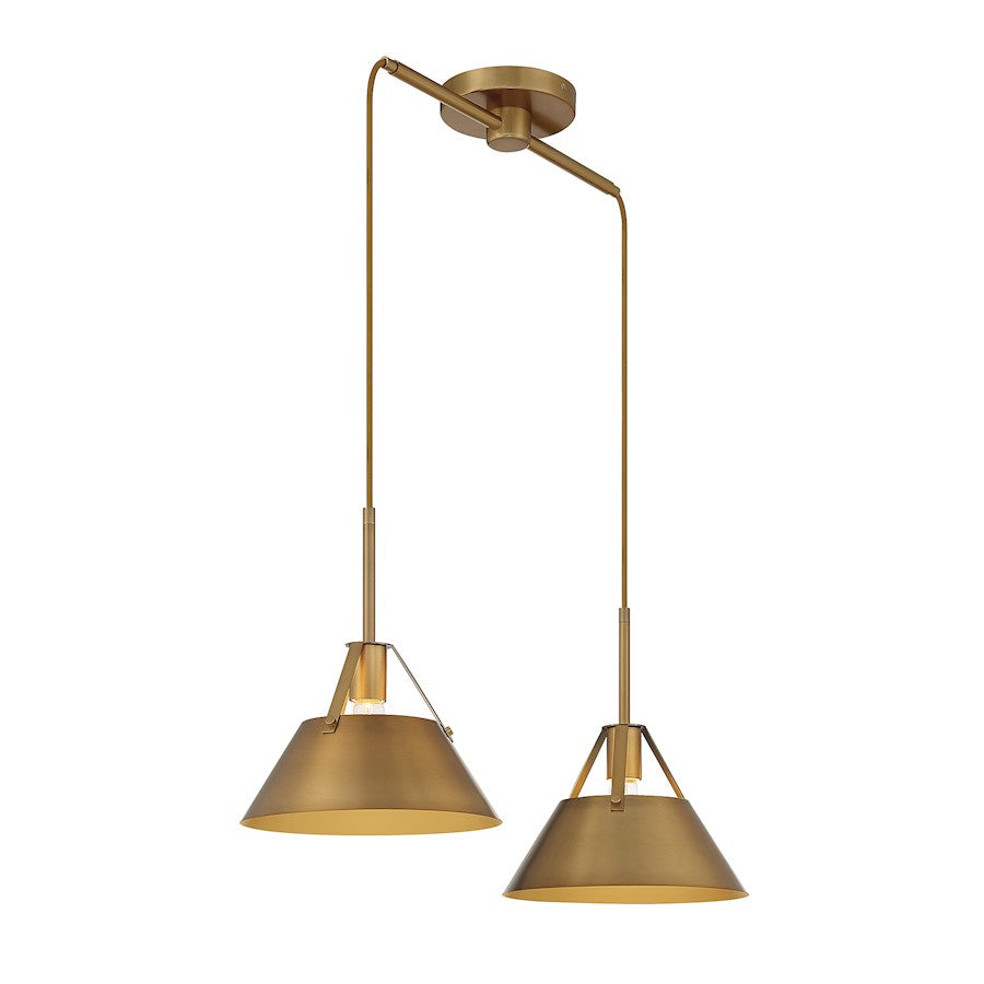 2-Light 11" Linear Chandelier, Natural Brass