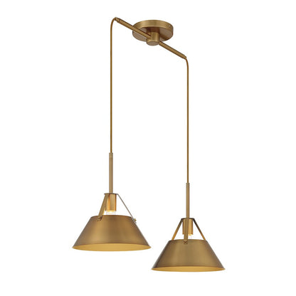 2-Light 11" Linear Chandelier, Natural Brass