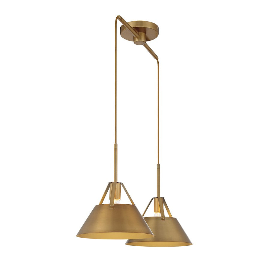 2-Light 11" Linear Chandelier, Natural Brass