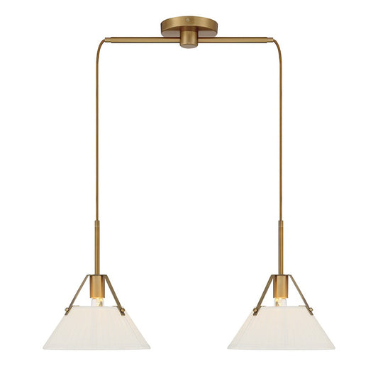 Meridian Vintage 2 Light Linear Chandelier, Natural Brass/White