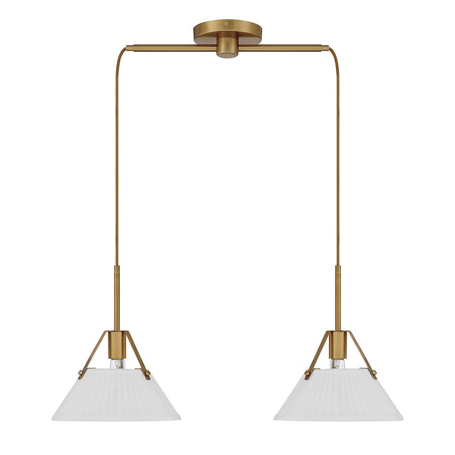 2-Light 16" Linear Chandelier, Natural Brass