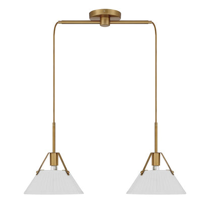 Meridian Vintage 2 Light Linear Chandelier, Natural Brass/White
