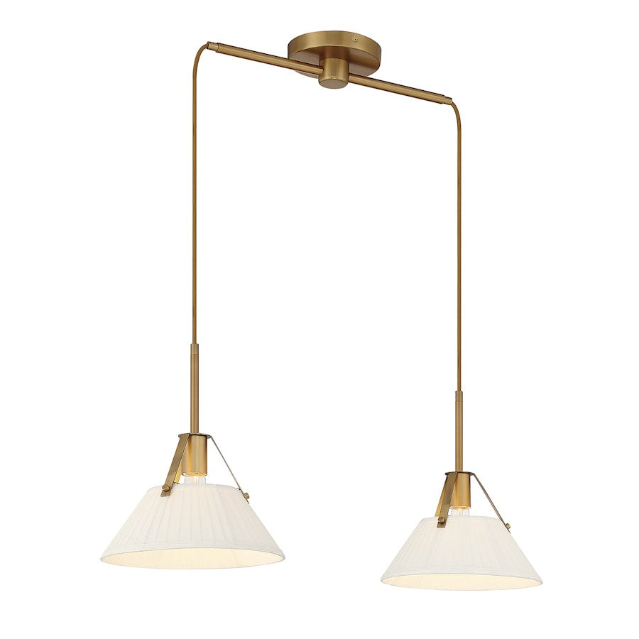 Meridian Vintage 2 Light Linear Chandelier, Natural Brass/White