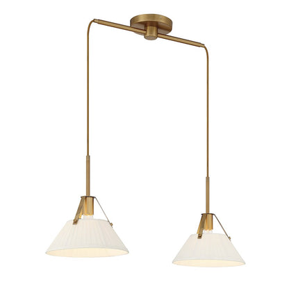 Meridian Vintage 2 Light Linear Chandelier, Natural Brass/White
