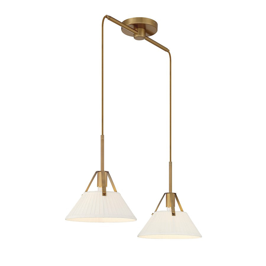Meridian Vintage 2 Light Linear Chandelier, Natural Brass/White