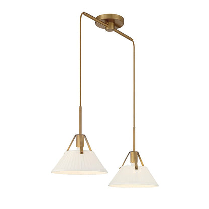 Meridian Vintage 2 Light Linear Chandelier, Natural Brass/White