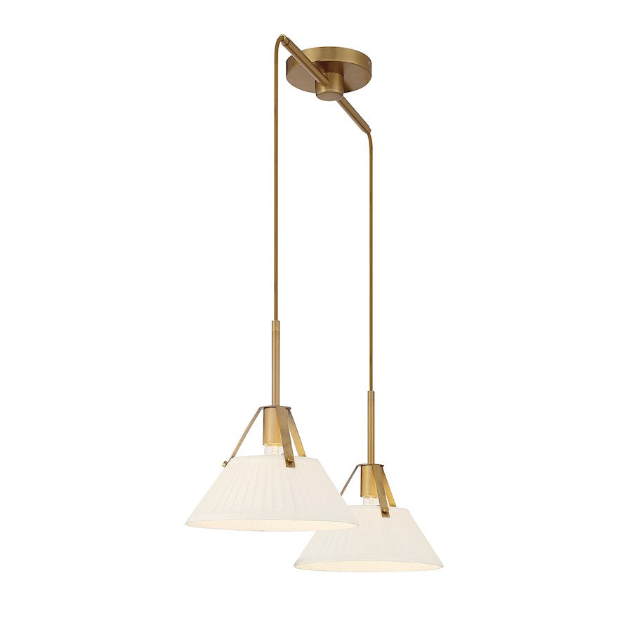 Meridian Vintage 2 Light Linear Chandelier, Natural Brass/White
