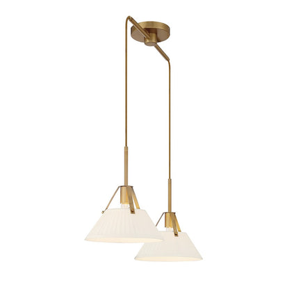 Meridian Vintage 2 Light Linear Chandelier, Natural Brass/White