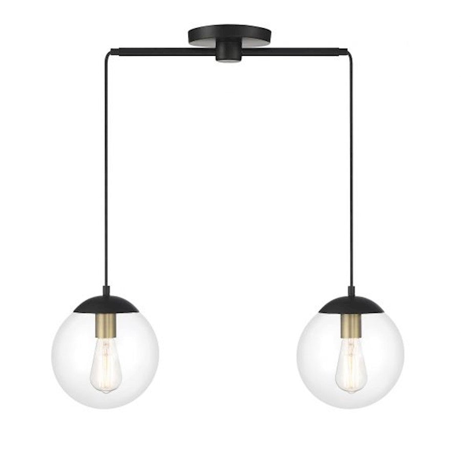 Meridian Vintage 2 Light Linear Chandelier, Black/Brass/Clear