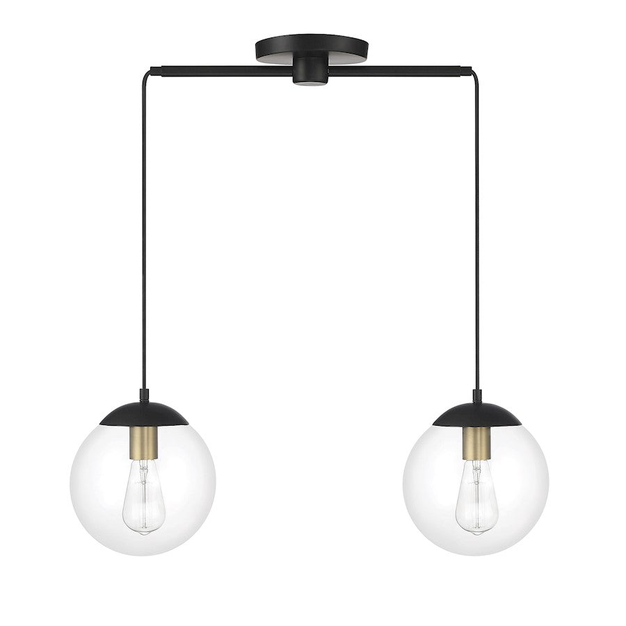 2-Light Linear Chandelier, Matte Black