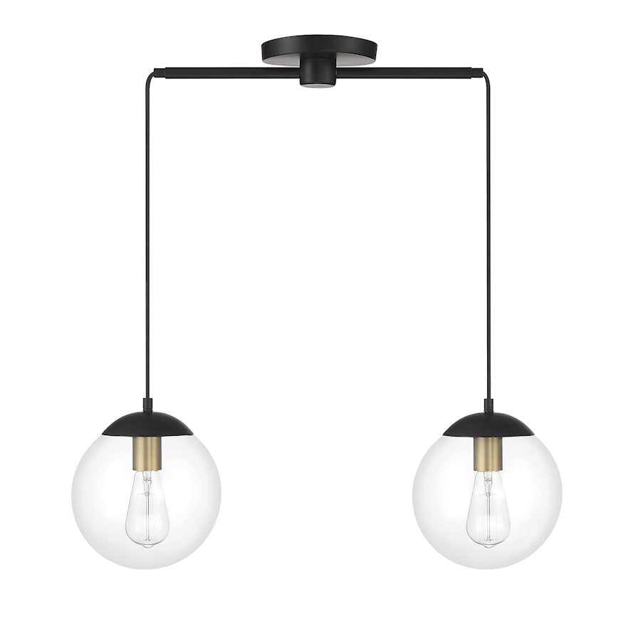 Meridian Vintage 2 Light Linear Chandelier, Black/Brass/Clear