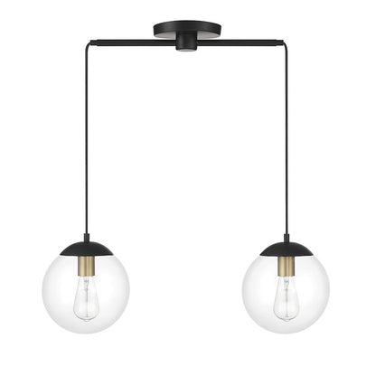 Meridian Vintage 2 Light Linear Chandelier, Black/Brass/Clear