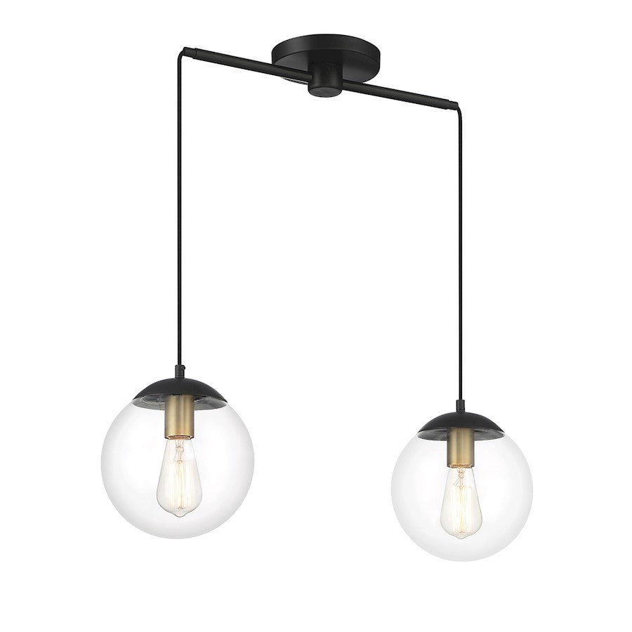 Meridian Vintage 2 Light Linear Chandelier, Black/Brass/Clear