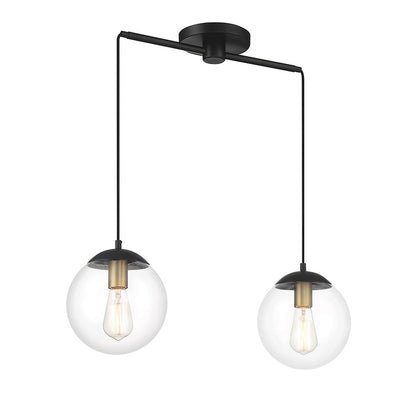 Meridian Vintage 2 Light Linear Chandelier, Black/Brass/Clear