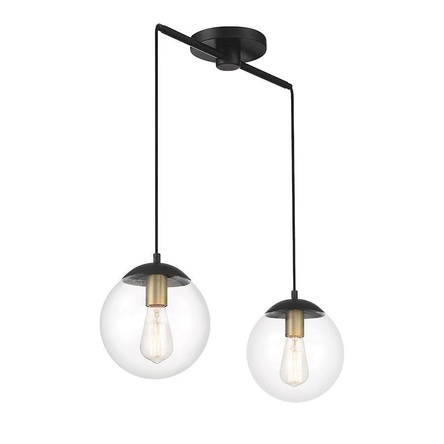 2-Light Linear Chandelier, Matte Black