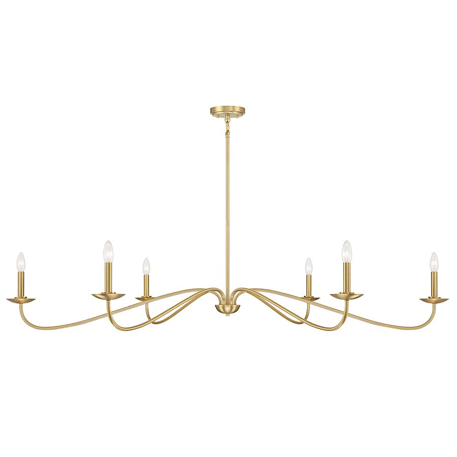 6-Light 62" Chandelier, Natural Brass