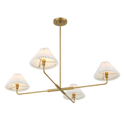 4-Light 12" Chandelier, Natural Brass