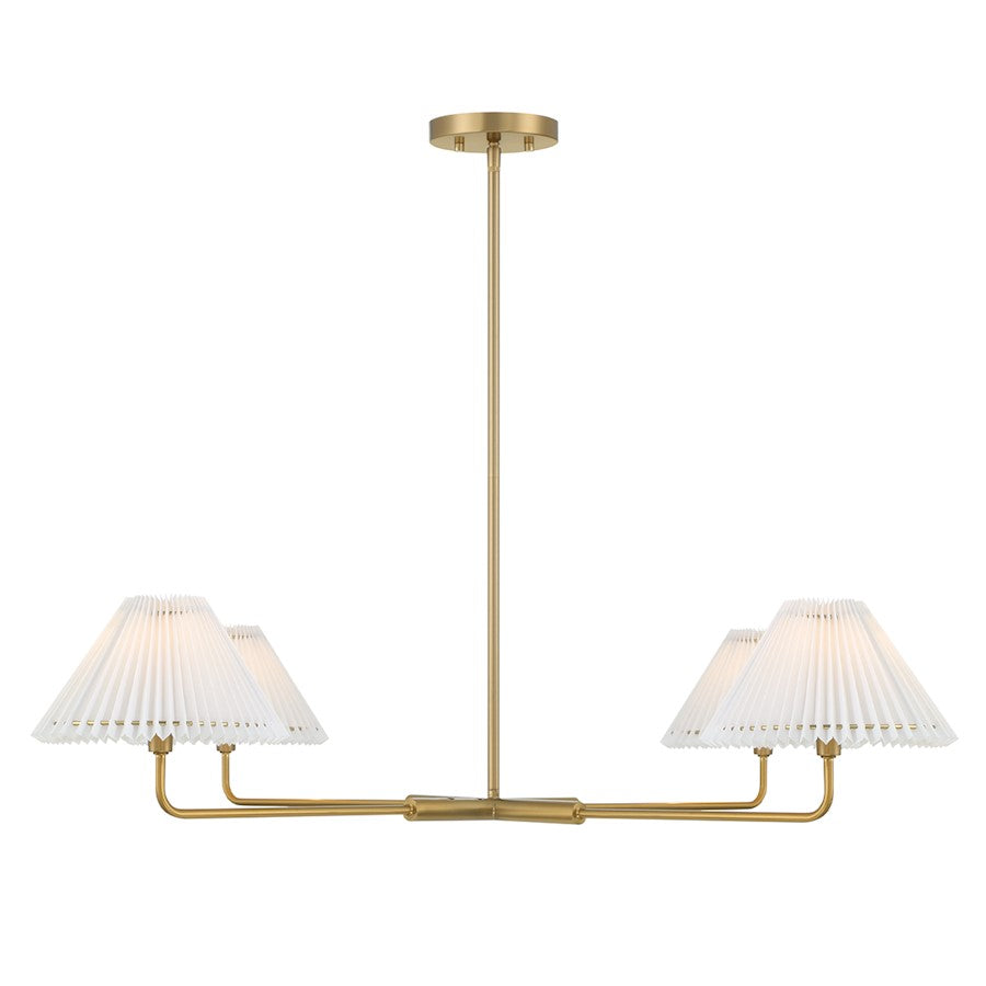 4-Light 12" Chandelier, Natural Brass