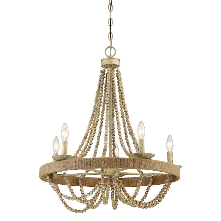 5 Light Chandelier, Natural Wood