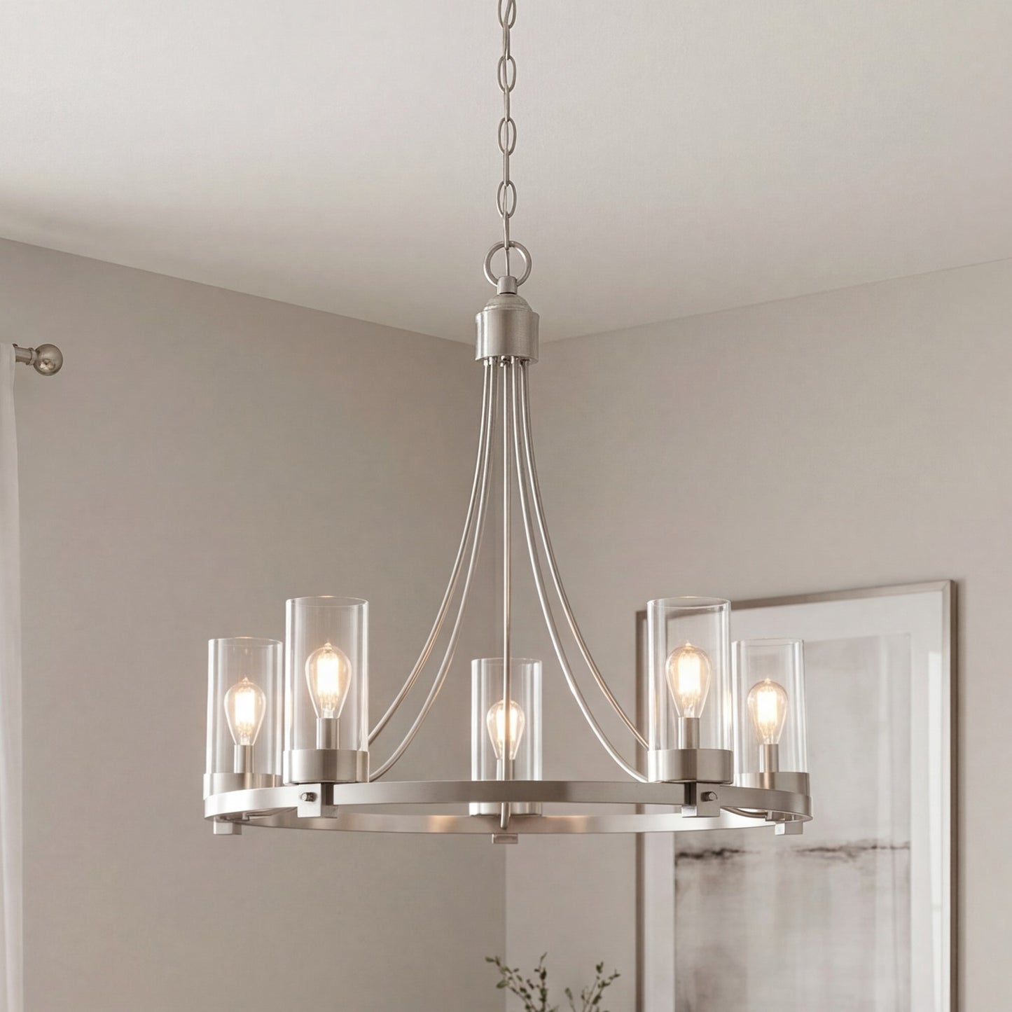 5-Light 23" Chandelier, Brushed Nickel