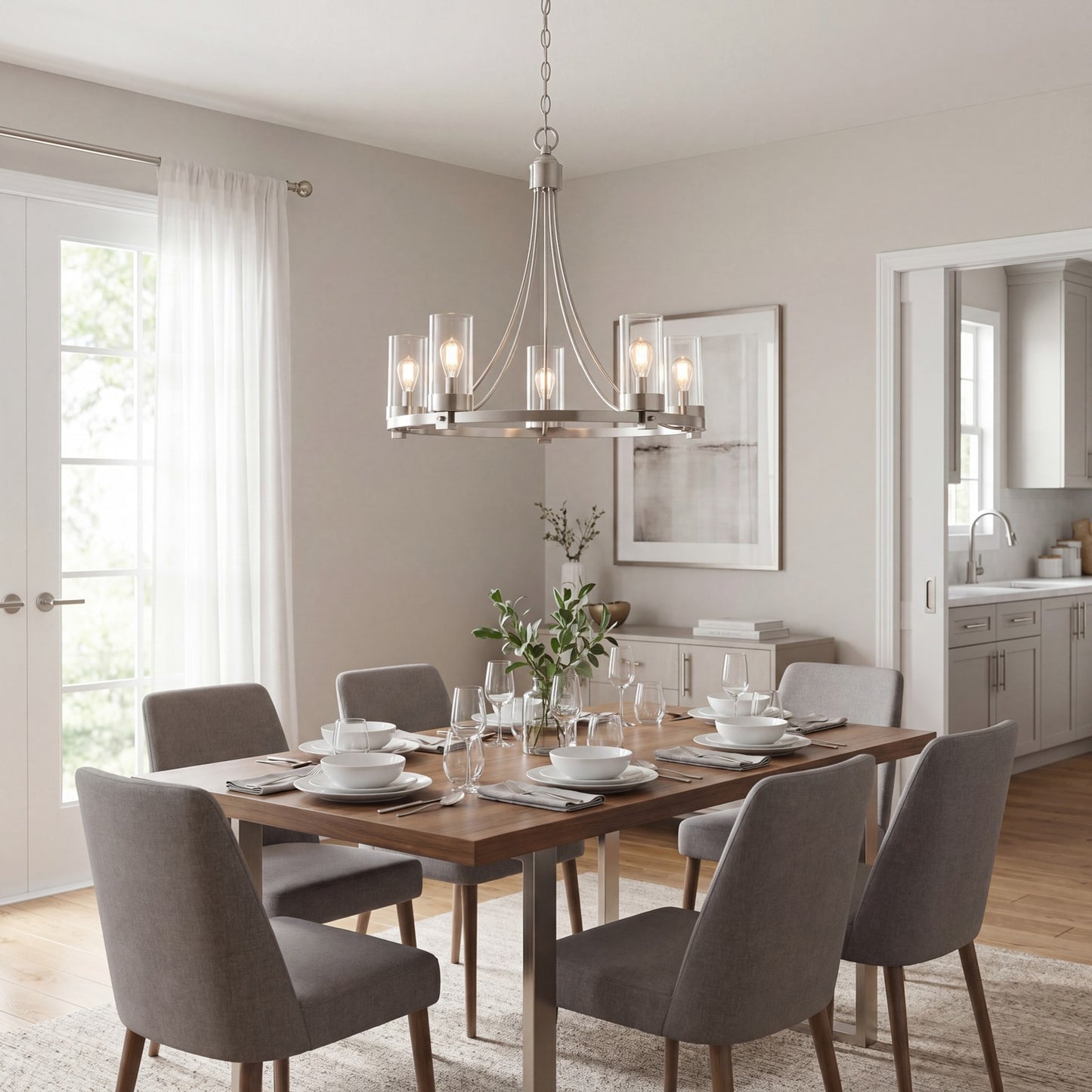 5-Light 23" Chandelier, Brushed Nickel