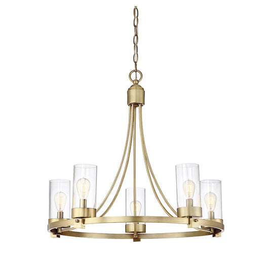 5-Light 23" Chandelier, Natural Brass